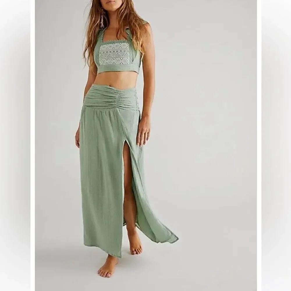 Free People County Line Lace Crop Top & Maxi Skirt Set Embroidered